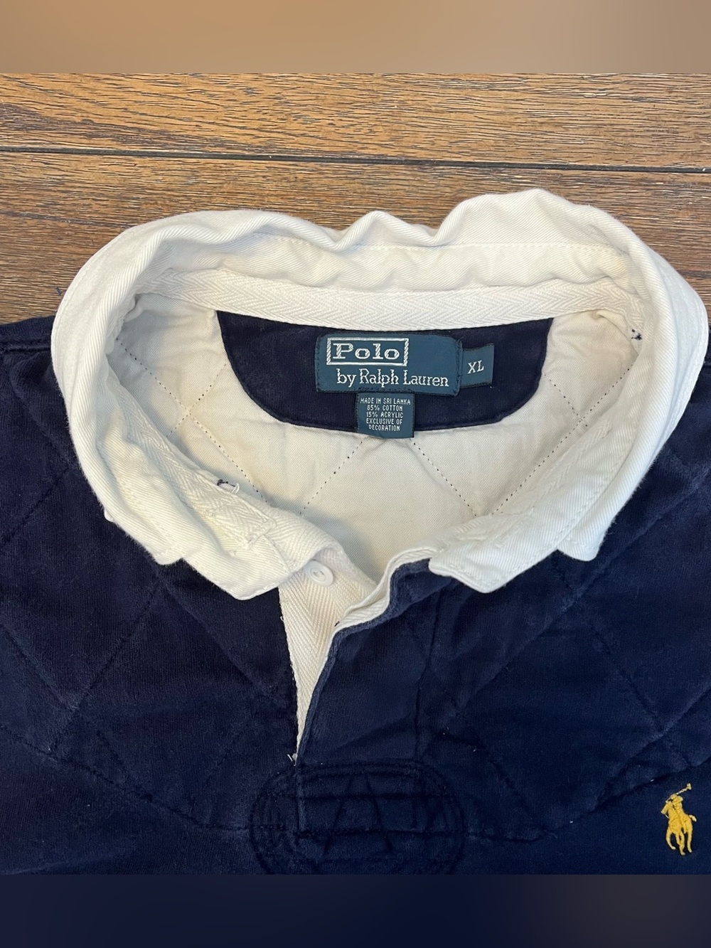 Vintage Polo Ralph Lauren Navy Blue Rugby Polo Long Sleeve Shirt Quilted Mens XL - Picture 6 of 7